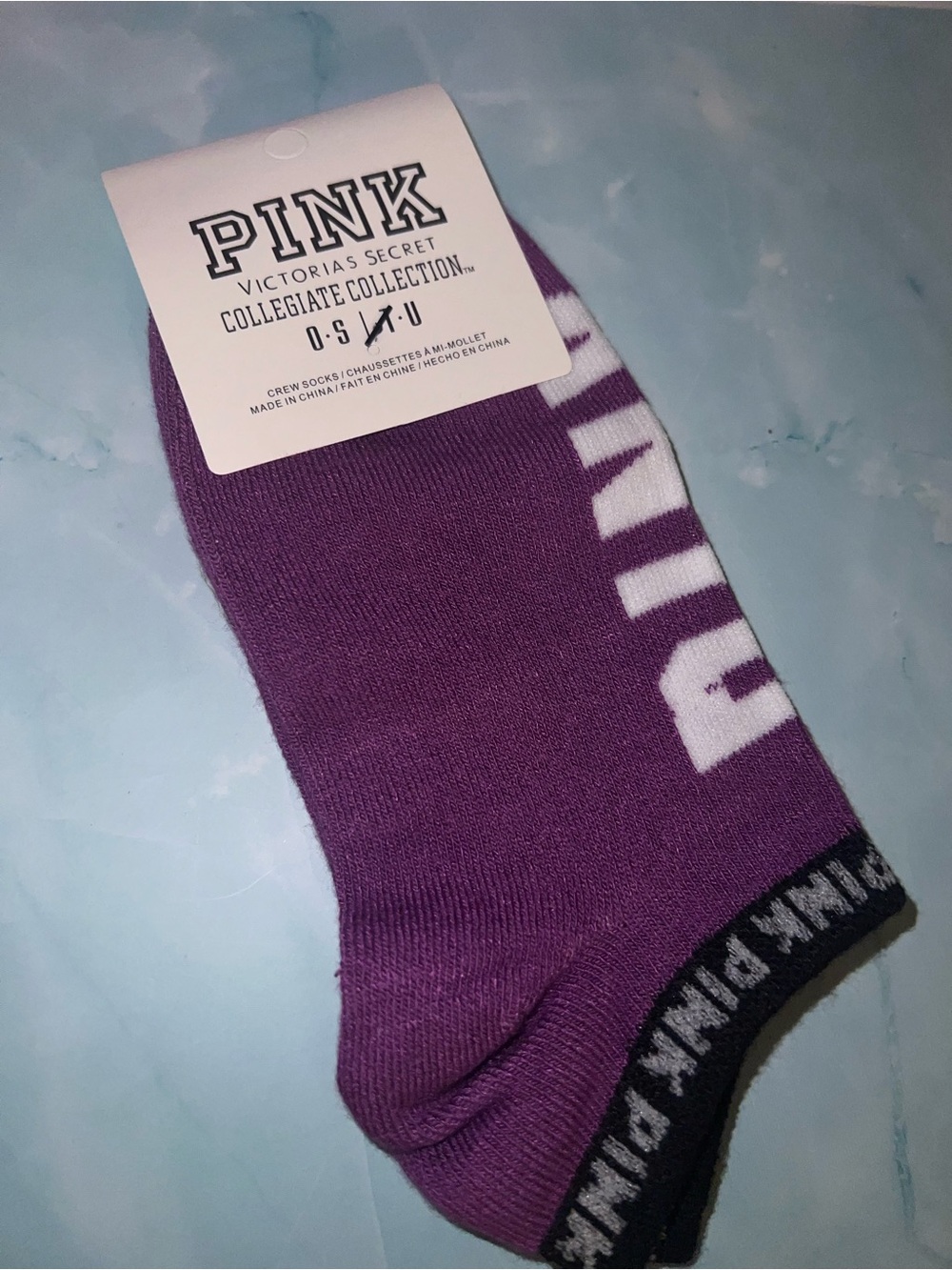 PINK Victoria's Secret Purple Ankle Socks with White Logo